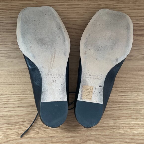 Simone Rocha Black Leather Heart Toe Ballet Flats | Size 5 - Picture 6 of 10